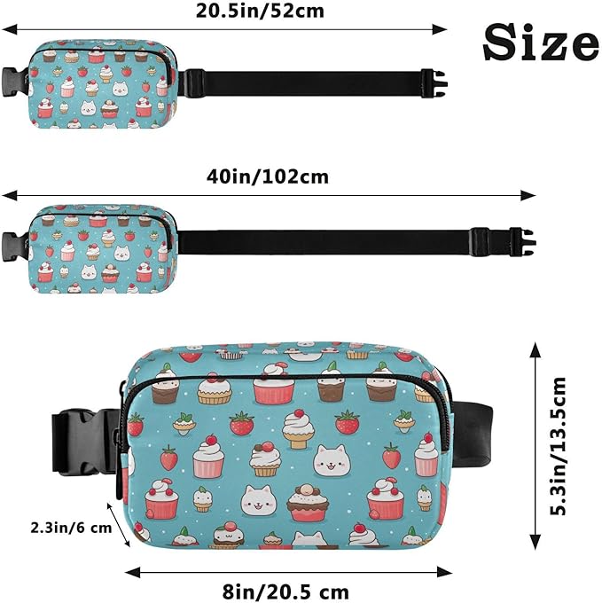 Cute Cat Ice Cream Fanny Pack for Women Men Water Resistant Fashion Waist Packs with Adjustable Strap Belt Bag for Travel Workout Jogging Hiking 21219798