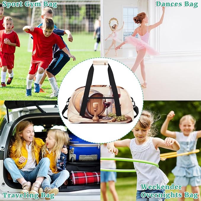Wine Theme Kids-Duffel-Bags Gymnastics Dance Bag Carry-On Overnight Travel Gym Lightweight Dance Sports Bags For Girls Boys Kids，