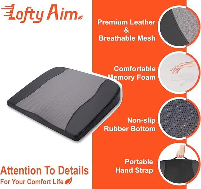 Car Seat Cushion, Comfort Memory Foam Car Cushions for Driving - Sciatica & Lower Back Pain Relief, Driver Seat Pillow for Auto, Office Chair, Wheelchair - Black&Gray