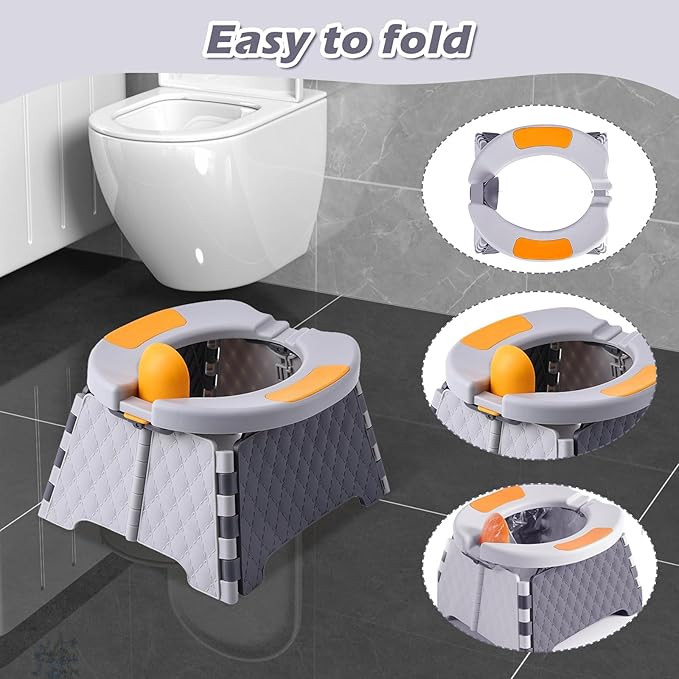 Portable Foldable Travel Potty for Toddlers, Kids Toilet Seat for Car, Camping, Indoor Outdoor - Splash-Proof Design, Easy Clean Training Seat with 30 Disposable Waste Bags (Gray) by Yszawmx