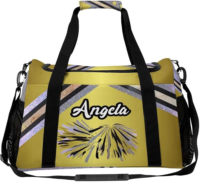 Personalized Cheerleaders Golden Silver Sparkle Print Duffle Bag with Name for Women Man Tote Bag Custom Travel Perform Training Bag Gym Bags