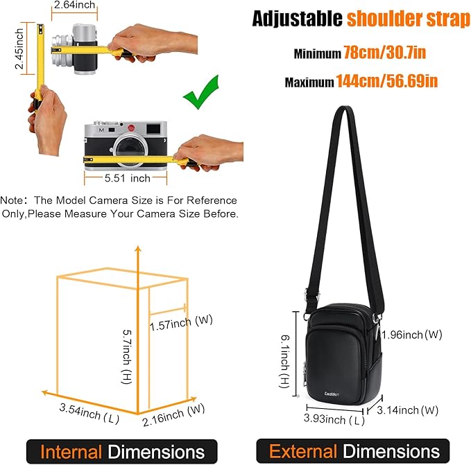 Cwatcun Mini Digital Compact Camera Sling Bag PU Leather，Portable Protective Small Crossbody Camera Case Lightweight Photography Camera waist bag for Canon Nikon Sony Fuji Digital Camera