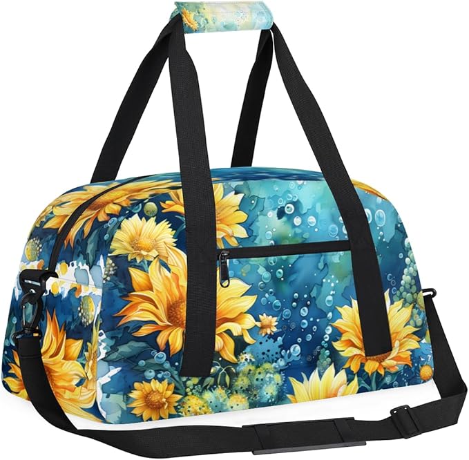 Blue Ocean Sunflower Gym Travel Duffle Bag for Women & Men with Front Zipper Pocket for Sports, Overnight, Weekender, Carry On,Workout & Dance Bag,Flower Sunflower,18.9 * 8.7 * 10.6 in