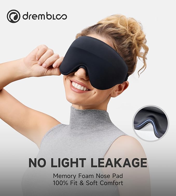 Sleep Mask with 3D Contoured Memory Foam, Zero Light Leakage Nose Bridge, Breathable Eye Cover for Side Sleepers, Travel, Office Nap & Insomnia Relief，Navy