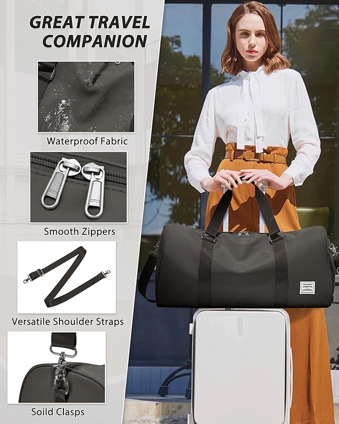 Gym Bag for Women Men with Shoe Compartment,Small Travel Duffle Bags for Traveling Overnight Weekender Bag Personal Item Travel Bag Large Sport Bag Workout Bag Coffee Brown