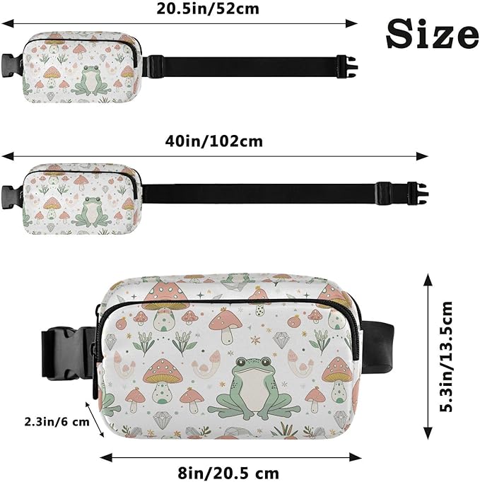 Kawaii Frog Mushrooms Fanny Pack for Women Men Water Resistant Fashion Waist Packs with Adjustable Strap Belt Bag for Travel Workout Jogging Hiking 21219498