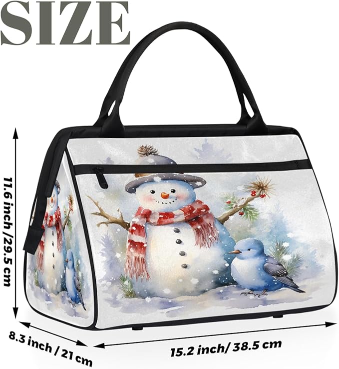Overnight Weekender Bags for Women Men, Watercolor Snowman Bird Waterproof Travel Carry On Duffel Bag, Lightweight Sports Gym Bag for Fitness, Workout, Travel