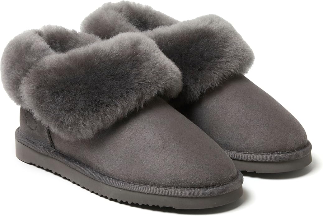 Dearfoams Women's Fireside Shearling Water Resistant Indoor/Outdoor Foldover Boot Slipper