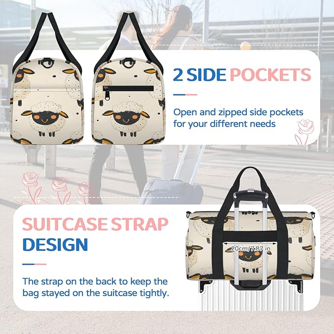 Cartoon Sheep Travel Duffle Bag for Women Men, Overnight Weekender Bag, Carry on Tote for Sport Gym