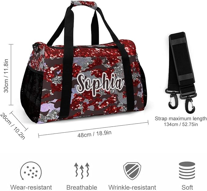 Shoe Bag Red Brown Camo Glitter Print Travel Bags Lightweight Duffel Bag Gym Dance Sport Perform Training for Teens Women Men Gym Bags