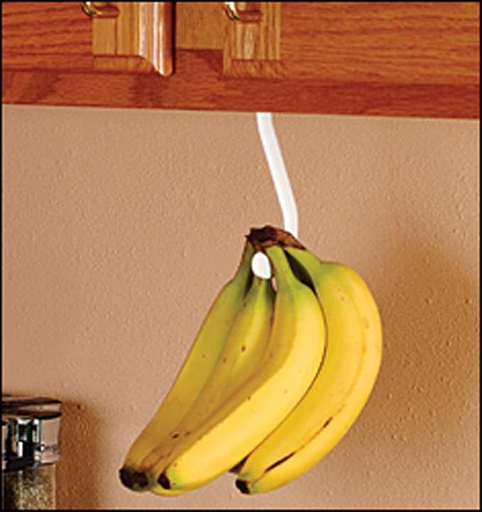 Gadjit Banana Hook Hanger Under Cabinet Hook Ripens Bananas with Less Bruises,Hang Other Lightweight Kitchen Items,Folds Up Out of Sight When Not in Use, Self-Adhesive+Pre-drilled Screw Holes (White)