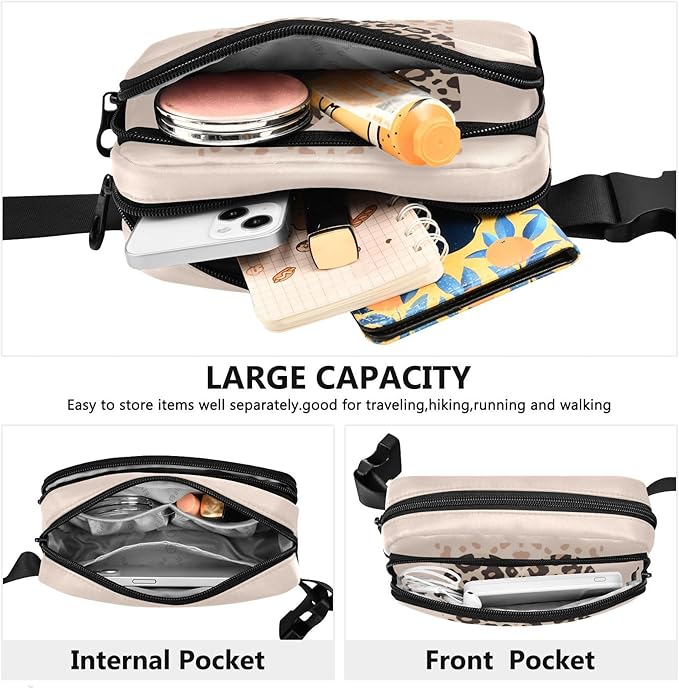 Leopard Heart Fanny Pack for Women Men Water Resistant Fashion Waist Packs with Adjustable Strap Belt Bag for Travel Workout Jogging Hiking 21217809