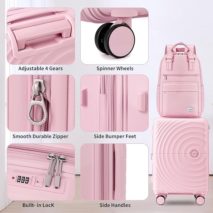 LARVENDER Luggage Sets, Suitcase Set 3 Piece Expandable Luggage PP Lightweight Large Suitcases with Wheels for Women (3 piece set,Light Pink)