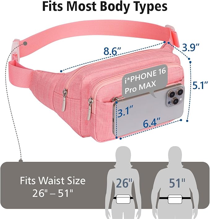 Packism Fanny Packs for Women Men - 6 Pockets Large Crossbody Waist Bag with Adjustable Strap Belt Bag for Travel Running Hiking
