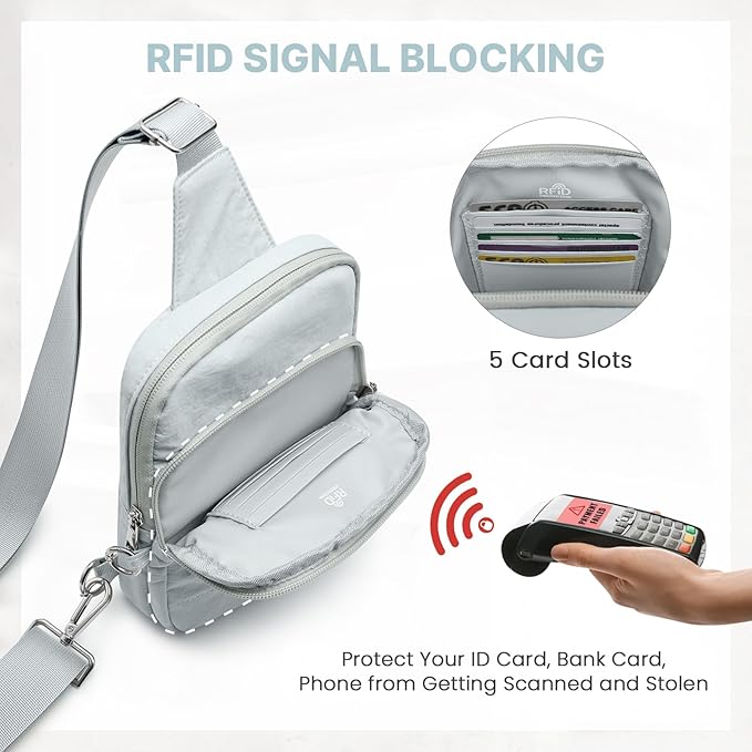 G4Free Small Sling Bag for Women Travel Anti Theft Crossbody Bags with RFID Blocking Card Slots, Light Blue Gray