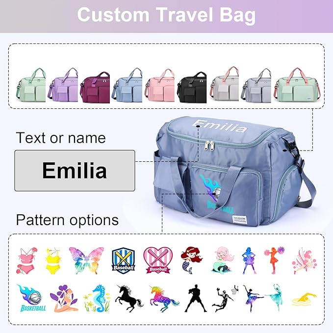 OXYEFEI Personalized Duffel Bag,Custom Embroidered Sports Gym Bag with Name Pattern,Weekend Dance Girls Duffle Ringette Bag,Gymnastics Bag for Women Men (Custom Text and Patterns)