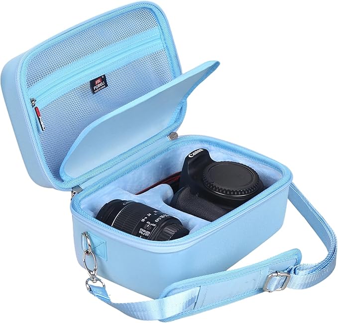 FBLFOBELI EVA Travel Storage Case for Canon EOS Rebel T7 / T8i / T5 / R50 / R100 DSLR Camera with 18-55mm Lens, Camera Protective Waterproof Carrying Bag (Case Only) (Blue)