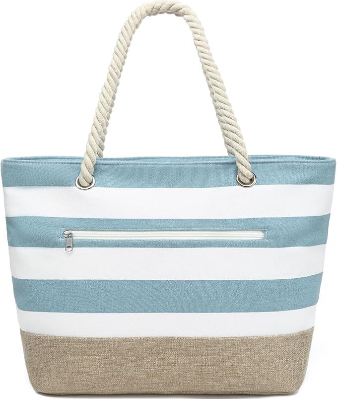 Fammart Beach Bags Waterproof Sandproof for Women, Large Canvas Pool Bag with Leakproof Wet Pocket & Zipper Cruise Essentials