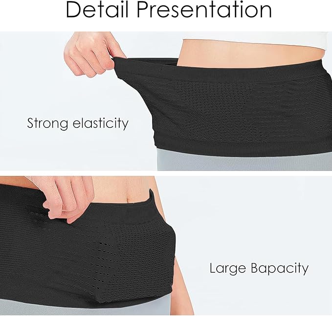 Slim Running Belt, No-Bounce Hidden Waist Pack with 360° Opening for Soft Flask, Cellphones, Keys or Gels, Black, Small