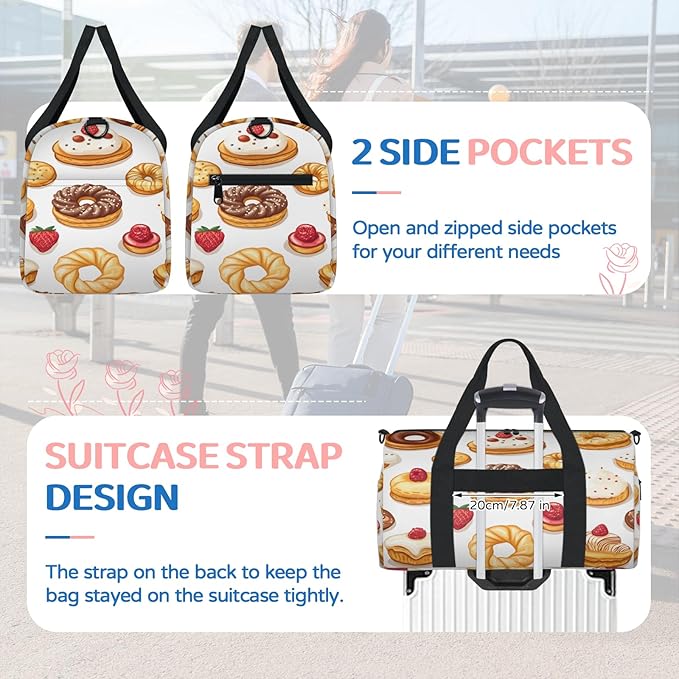 Cute Cake Travel Duffle Bag for Women Men, Overnight Weekender Bag, Carry on Tote for Sport Gym