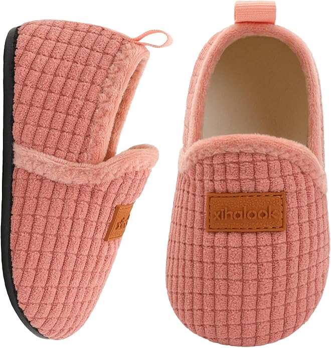 XIHALOOK Toddler Boys Girls House Slippers with Microfleece Lining Cozy Household Shoes Non-slip for Kids