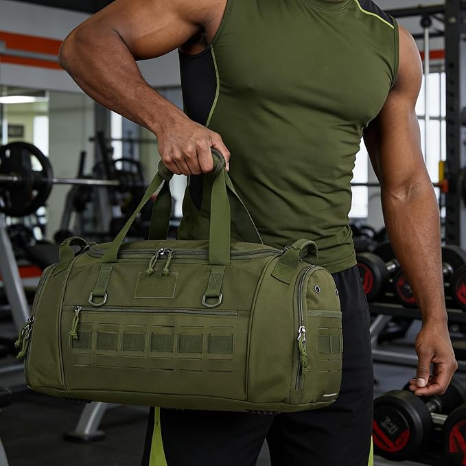 Gym Bag for Men Women 45L Sports Duffle Bag for Travel Tactical Military Duffel Bag with Shoe & Laptop Compartment Lightweight Medium Weekender Travel Bags for Fitness Training Workout, Green