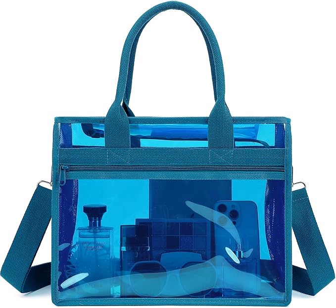 Iridescent Clear Beach Bag for Women, Large Pool Tote Cruise Vacation Essentials - Waterproof, Zipper Closure