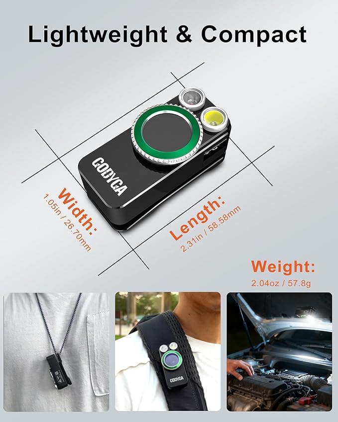 Godyga TorchEye R Smart Display EDC Flashlight, 500 Lumens with White & Red Dual Light, Real-Time Battery & Runtime Indicator, USB-C Fast Charging, Magnetic Base, Waterproof for Camping Hiking Work