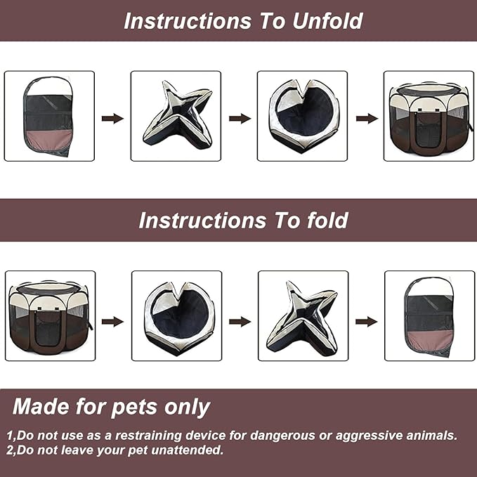 Portable Pet Playpen, 8-Panel Indoor/Outdoor Puppy Pen with Shade Cover & Travel Bag - Waterproof Dog Cat Tent Includes Collapsible Bowl