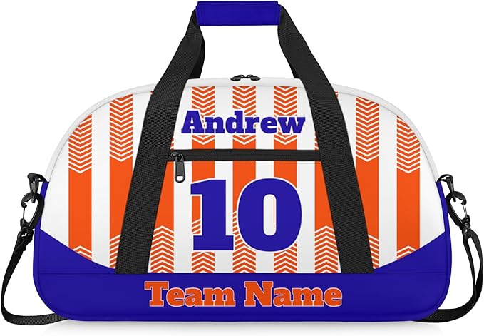 Basketball Soccer Gifts for Boys Girls - Custom Sports Duffle Bag, Personalized Name & Team Bag, Water-Resistant Gym Bag for Basketball, Soccer, Volleyball | Y-Orange Navy