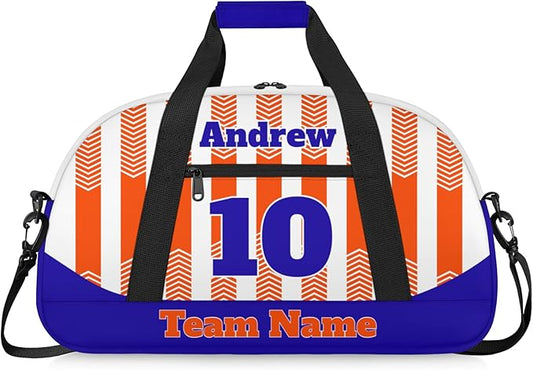 Basketball Soccer Gifts for Boys Girls - Custom Sports Duffle Bag, Personalized Name & Team Bag, Water-Resistant Gym Bag for Basketball, Soccer, Volleyball | Y-Orange Navy