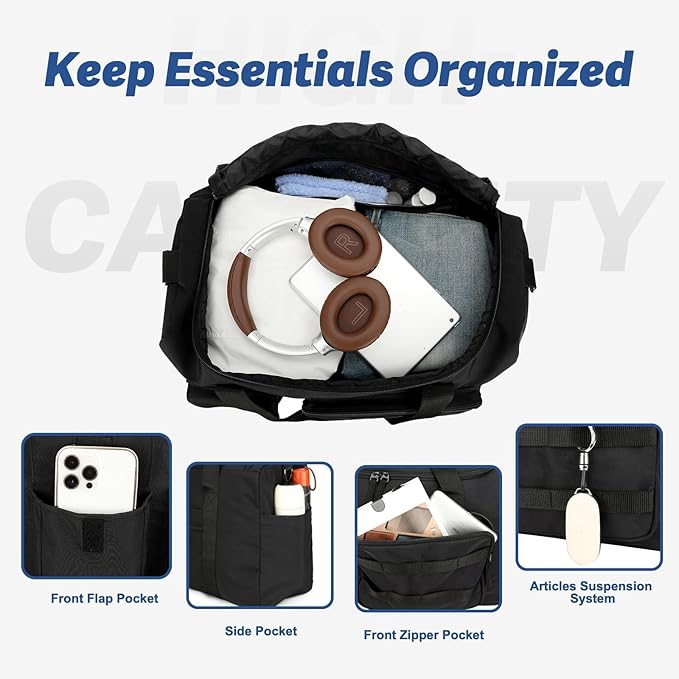 Gym Bags for Women & Men - Lightweight Travel Duffle Bag with Shoes Compartment & Wet Pocket, Durable Carry-on Weekend Bag, Medium