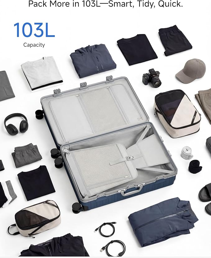 Luggage Sets with Spinner Wheels, 8010S Aluminum Frame Zipperless Polycarbonate Hard Shell Suitcase Sets (ZX-Core, Charcoal Metallic, 2 Piece (20/28))