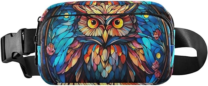 Stained Glass Printed Owl Fanny Pack for Women Men Water Resistant Fashion Waist Packs with Adjustable Strap Belt Bag for Travel Workout Jogging Hiking 21219631