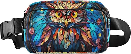 Stained Glass Printed Owl Fanny Pack for Women Men Water Resistant Fashion Waist Packs with Adjustable Strap Belt Bag for Travel Workout Jogging Hiking 21219631