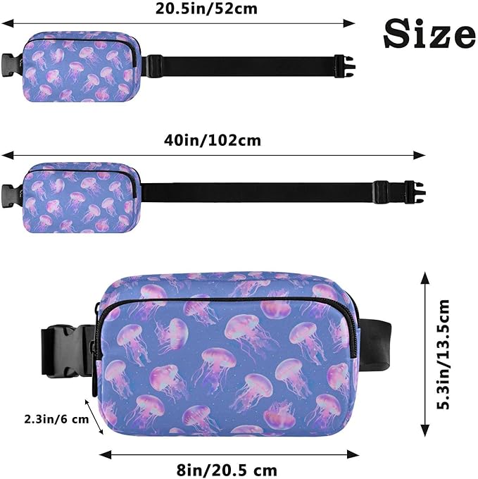 Pink Jellyfish Fanny Pack for Women Men Water Resistant Fashion Waist Packs with Adjustable Strap Belt Bag for Travel Workout Jogging Hiking 21219025