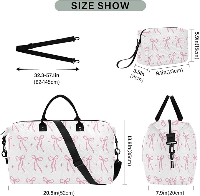 Travel Duffle Bag, Beautiful Light Red Bows Gym Bag with Storage Bag Weekender Overnight Bag for Men Women Trip Sports Yoga