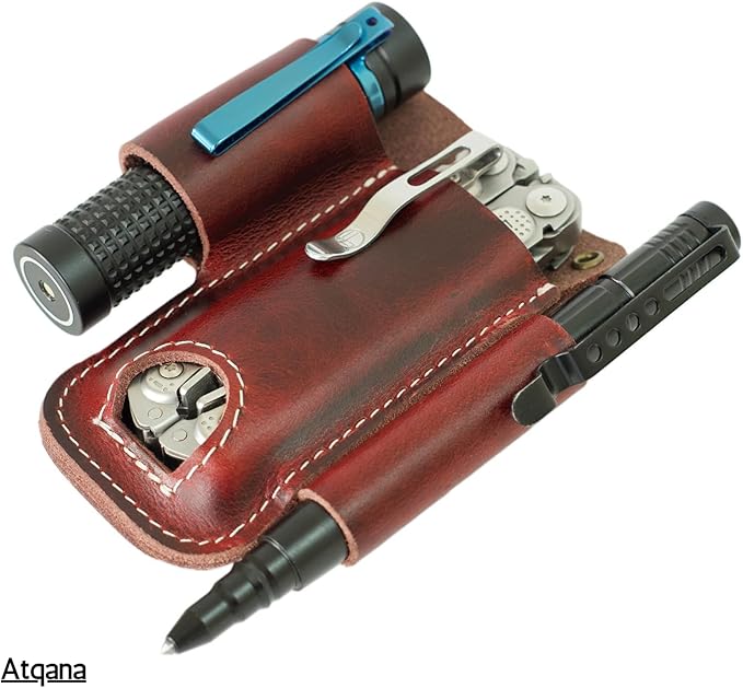 EDC Pocket Organizer For Belt (Premium Leather) - Urban Tool Holster | Multitool Sheath | Tactical Belt Knife Pouch with Belt Clip (Extra Dark Brown) by ATQANA®