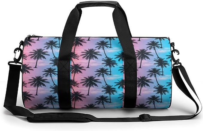 Basketball Football Weekender Bag Purple Sky Palm Trees Carry on Beach Yoga Overnight Luggage Bag Sports Gym Bags for Men Women