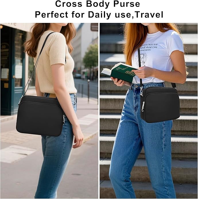 Small Nylon Crossbody Bags for Women, Anti theft Travel Purses Handbag Shoulder Bag, Cute Cross Body Wallet with RFID