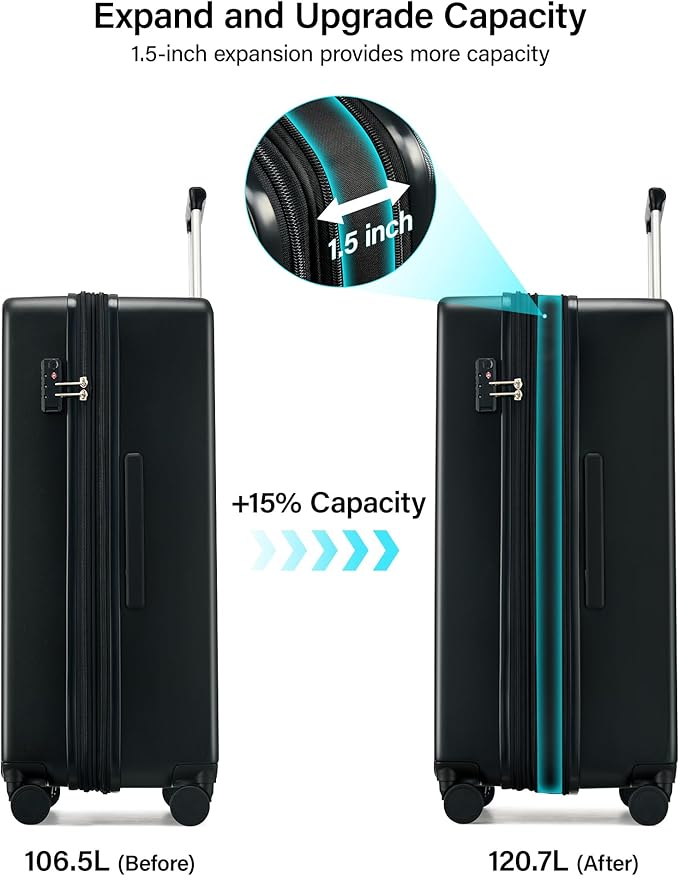 Hanke Expandable Hard Shell Luggage Sets 3 Pieces, 20/24 / 28 Inch Luggage Sets with Spinner Wheels, Durable PC Hardside Rolling Suitcase with TSA Lock for Travel (20/24/28 Inch, Jet Black)