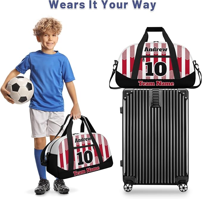 Basketball Soccer Gifts for Boys Girls - Custom Sports Duffle Bag, Personalized Name & Team Bag, Water-Resistant Gym Bag for Basketball, Soccer, Volleyball | Y-Red Black