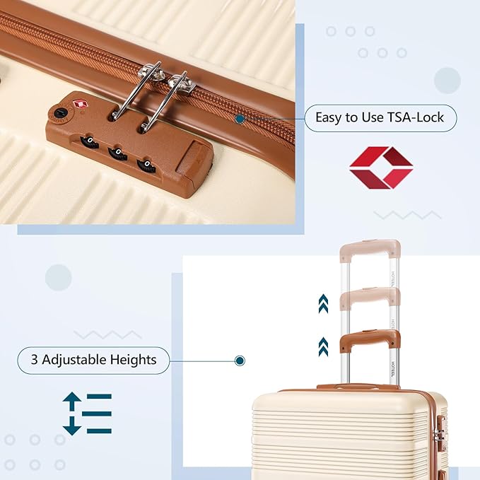 Hoteel Luggage Sets 3 Piece with Spinner Wheels TSA Lock (4-YEAR WARRANTY), Durable Suitcase Lightweight Travel Hardshell PC+ABS Large Carry on Luggage for Men&Women, Off-White (20/24/28in)