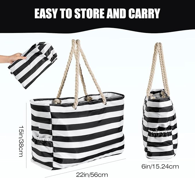 KUAK Beach Bag, Large Beach Bags for Women Waterproof Sandproof Beach Tote Bag with Zipper and Pockets for Pool Family