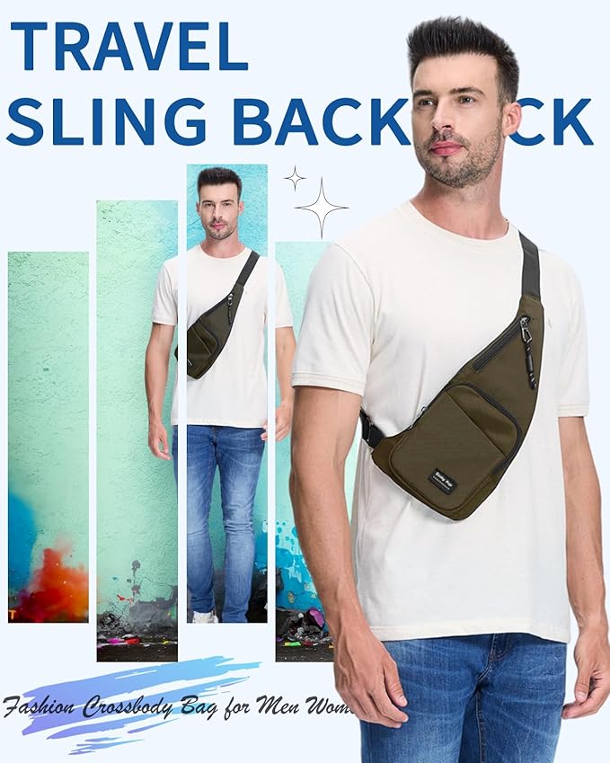 Seoky Rop Sling Bag for Men Women Slim Personal Purse Pocket Small Anti-Thief Crossbody Chest Bag for Travel Hiking Army Green