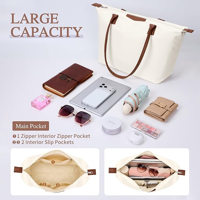 Tote Bag for Women, Nylon Top-Handle Purse with Zipper, Lightweight Foldable Shoulder Hobo Handbag