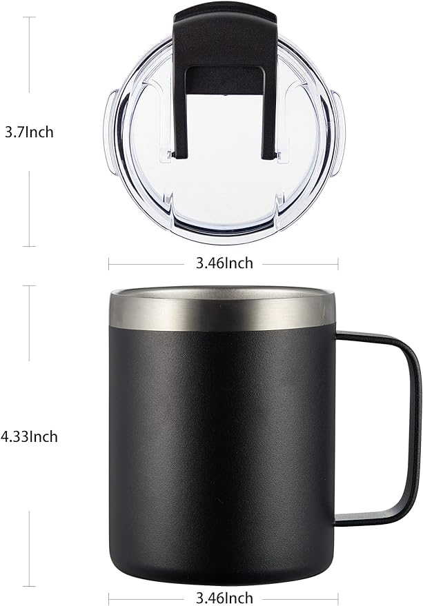 ALOUFEA 12oz Stainless Steel Insulated Coffee Mug with Handle, Double Wall Vacuum Tumbler Cup with Fliping Lid, Red, 4 Pack