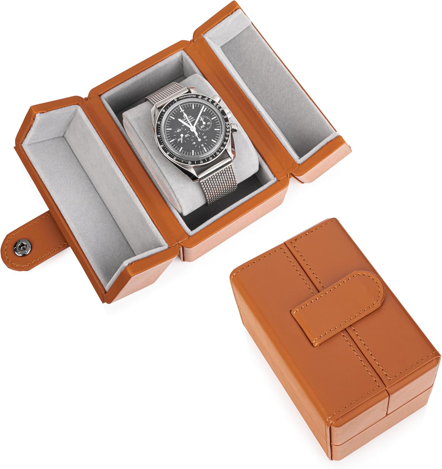 Single Travel Watch Case - Vintage Inspired - Exterior, Soft Microfiber Lining, Fits Up to 42mm Watches - Vegan Leather - Reliable Storage for Home or Travel