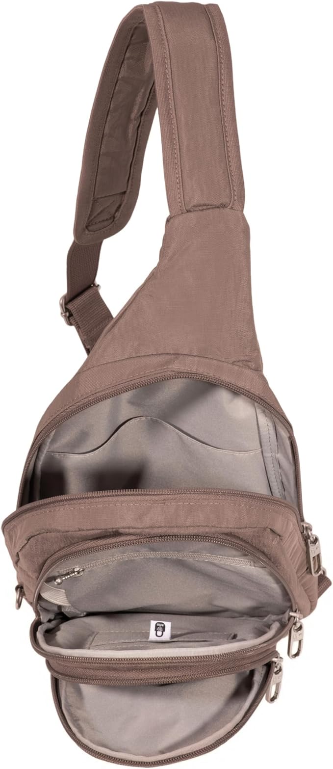 Baggallini Securtex® Anti-Theft Triple Zip Sling 8.6"x15.2" Travel Crossbody Backpack with RFID Wallet Locking Zipper
