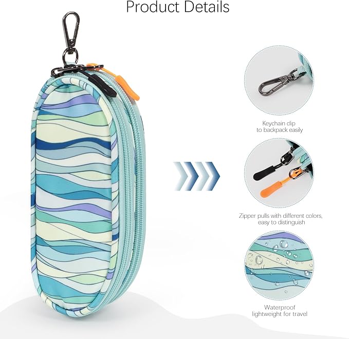 Double Eyeglasses Case Soft Portable Zipper Sunglasses Pouch with Keychain Clip for Men Women